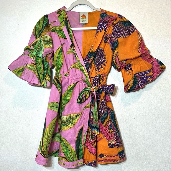 FARM RIO Mixed Prints Mini Wrap Dress Size XS - Picture 2 of 8